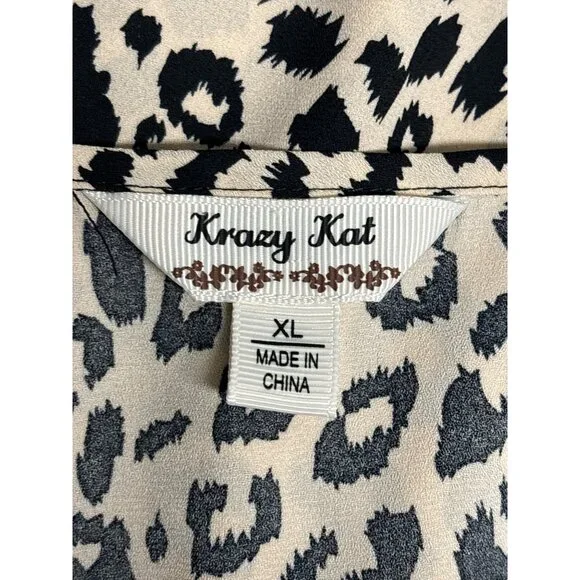 Krazy Kat Womens Leopard Print V-Neck Blouse With Flared Sleeves Lightweight & F - Picture 5 of 8